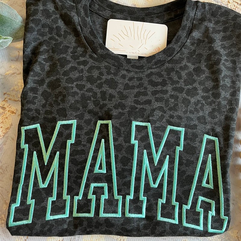 Custom Embroidered Mama Leopard T-shirt With Kids Name For Mother's Day Gift Ideas