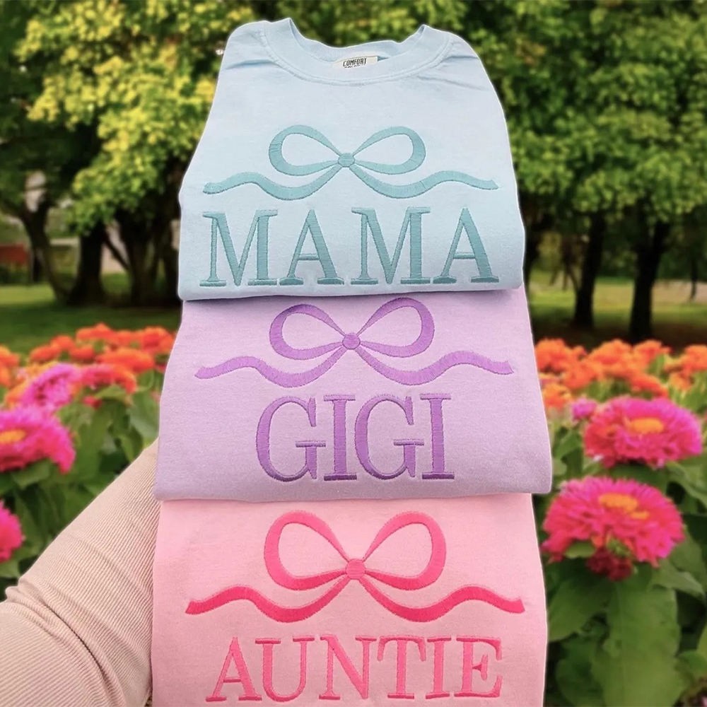 Custom Embroidered Mama Sweatshirt with Date and Kids Names on Sleeve For Mother's Day Gift