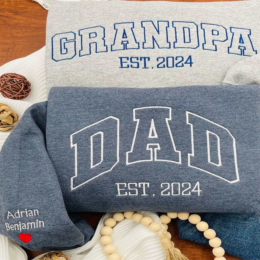 Custom Embroidered Dad Sweatshirt With Kids Name For Father's Day Gift Ideas